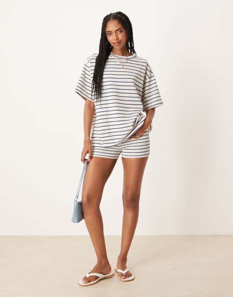 ASOS DESIGN – Svartvita, randiga, stickade, korta shorts, del av set - view 1