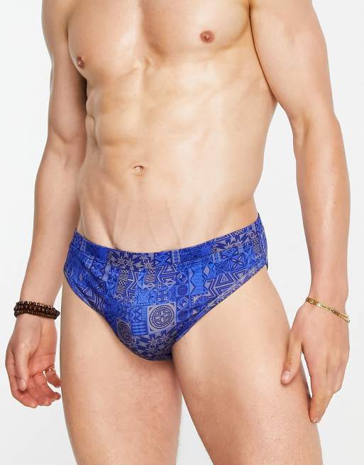 ASOS DESIGN - Svømmebriefs med retroprint i blå