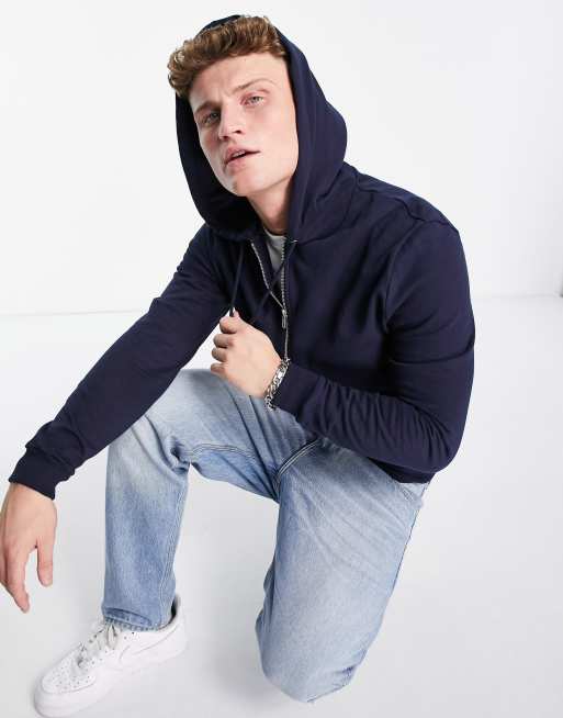 ASOS DESIGN - Sweat à capuche à fermeture éclair - Bleu marine - NAVY