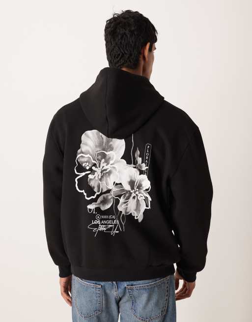 ASOS DESIGN - Sweat à capuche à imprimé floral - Noir
