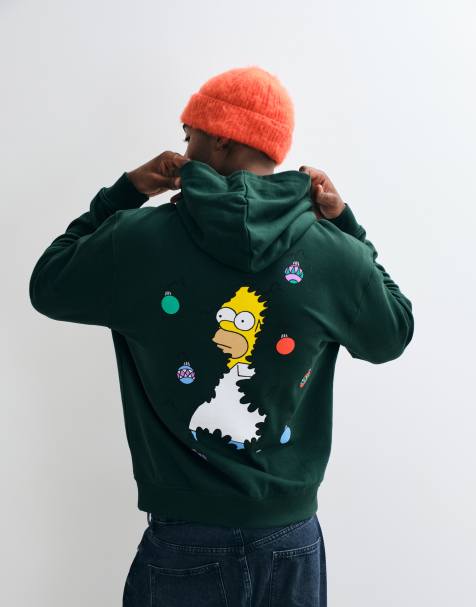 ASOS DESIGN sweat à capuche ample avec imprimé Christmas The Simpsons en vert - view 1