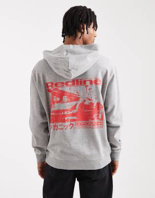 ASOS DESIGN - Sweat à capuche avec imprimé voiture rouge - Gris chiné