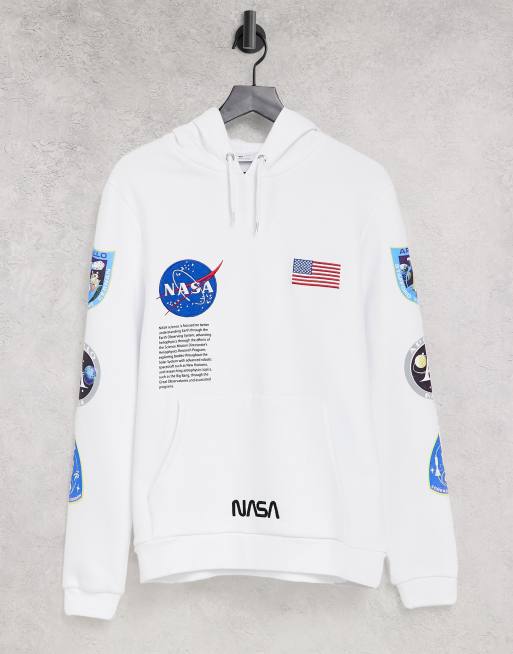 ASOS DESIGN Sweat capuche avec imprim s NASA et broderies Blanc