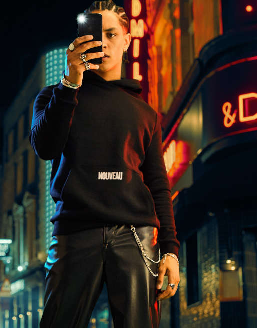 ASOS DESIGN - Sweat à capuche avec logos imprimés Nouveau - Noir