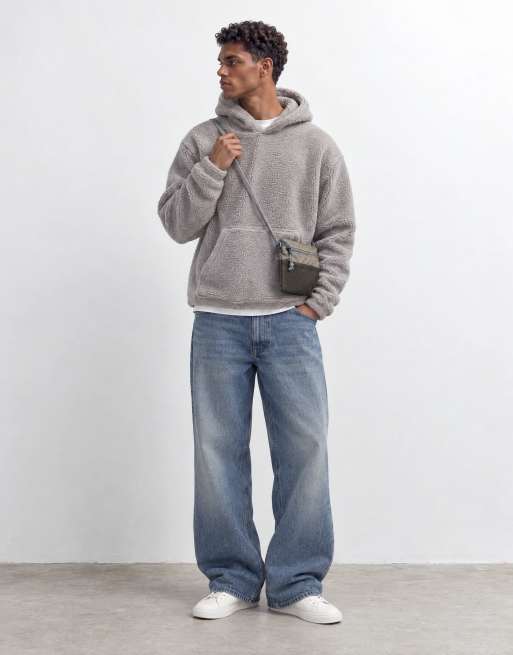 ASOS DESIGN sweat à capuche borg décontracté gris, 8 de 9