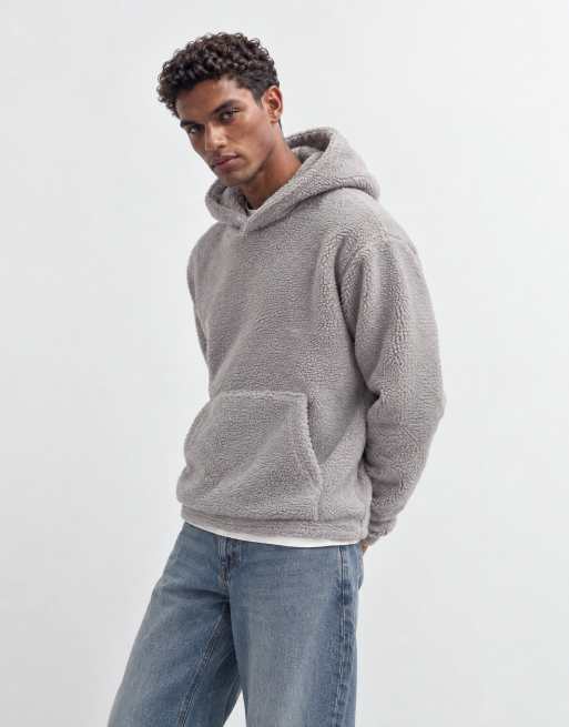 ASOS DESIGN sweat à capuche borg décontracté gris, 9 de 9