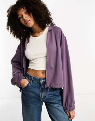 ASOS DESIGN boxy zip thru hoodie in purple - ASOS Price Checker