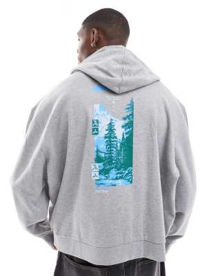 ASOS DESIGN - Sweat à capuche coupe carrée à imprimé photo au dos - Gris chiné