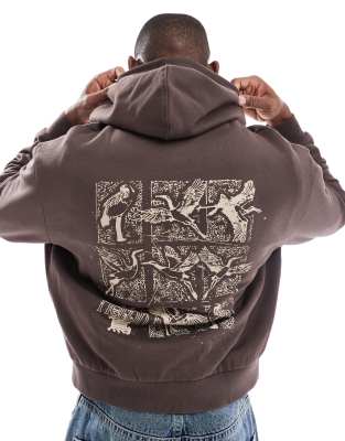 ASOS DESIGN - Sweat à capuche coupe carrée avec imprimé dans le dos - Marron - view 1