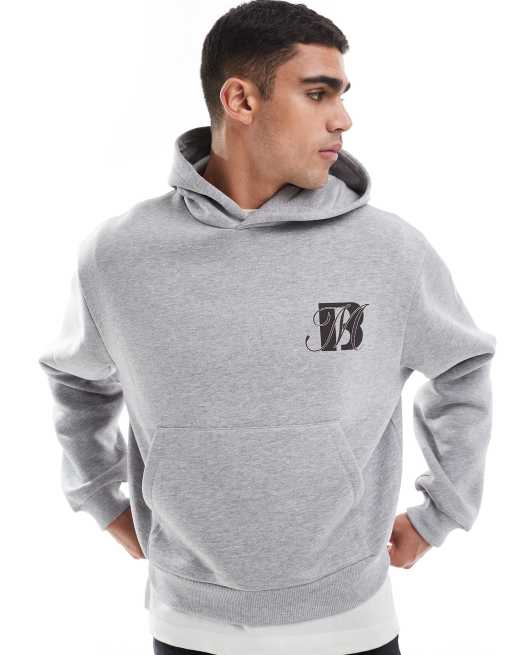 ASOS DESIGN - Sweat à capuche coupe carrée oversize avec imprimé sur le devant - Gris chiné