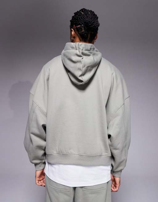 ASOS DESIGN - Sweat à capuche coupe carrée ultra oversize d'ensemble en tissu épais - Vert délavé, 3 de 5