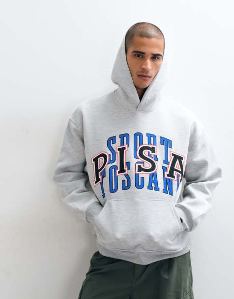 ASOS DESIGN sweat à capuche coupe standard avec imprimé devant en tissu effet scuba gris chiné - view 1