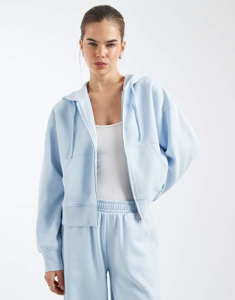 ASOS DESIGN - Sweat à capuche court à fermeture éclair et envers brossé - Bleu pastel - view 1