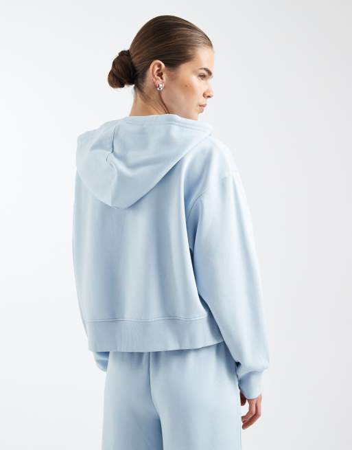 ASOS DESIGN - Sweat à capuche court à fermeture éclair et envers brossé - Bleu pastel, 3 de 4