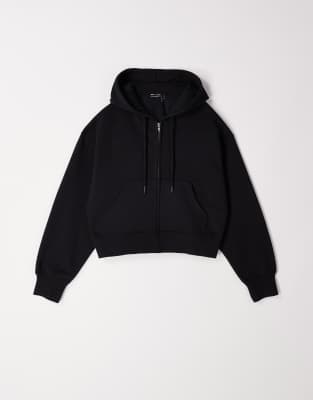 ASOS DESIGN - Sweat à capuche court à fermeture éclair et envers brossé - Noir