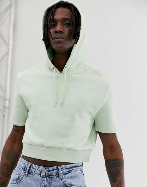 ASOS DESIGN - sweat à capuche court à manches courtes - Vert clair