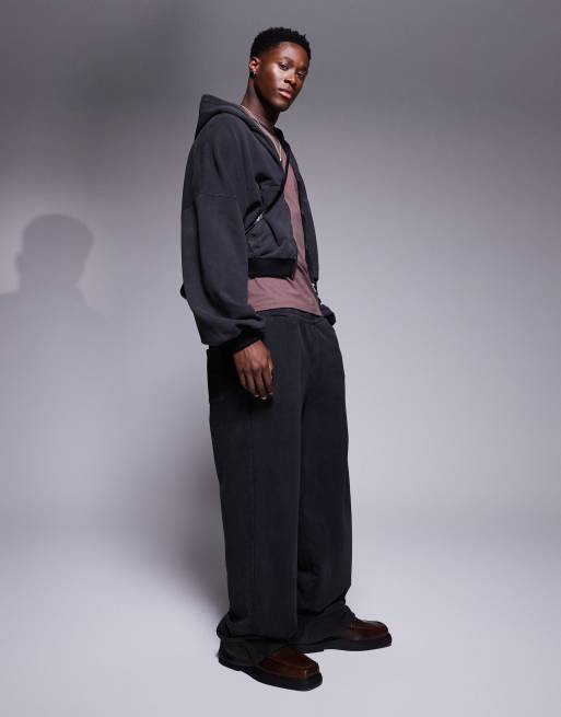 ASOS DESIGN - Sweat à capuche court et ultra oversize à fermeture éclair - Noir délavé, 3 de 4