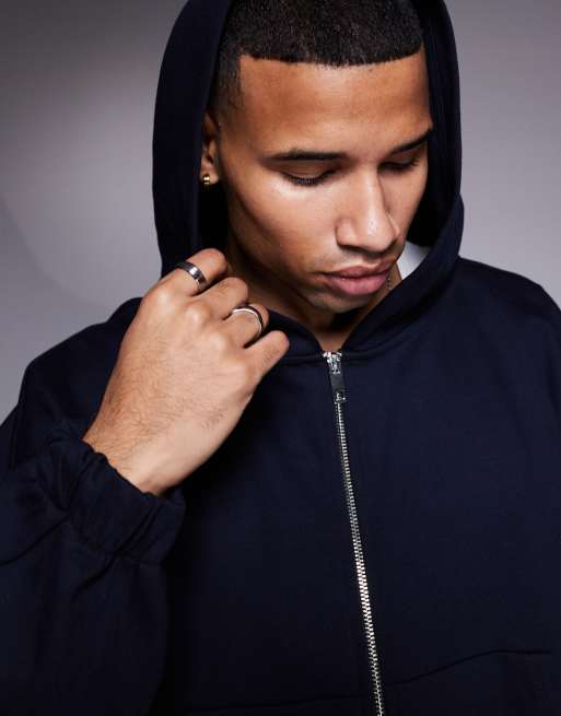 ASOS DESIGN - Sweat à capuche court et ultra oversize en néoprène avec fermeture éclair - Bleu marine, 2 de 4