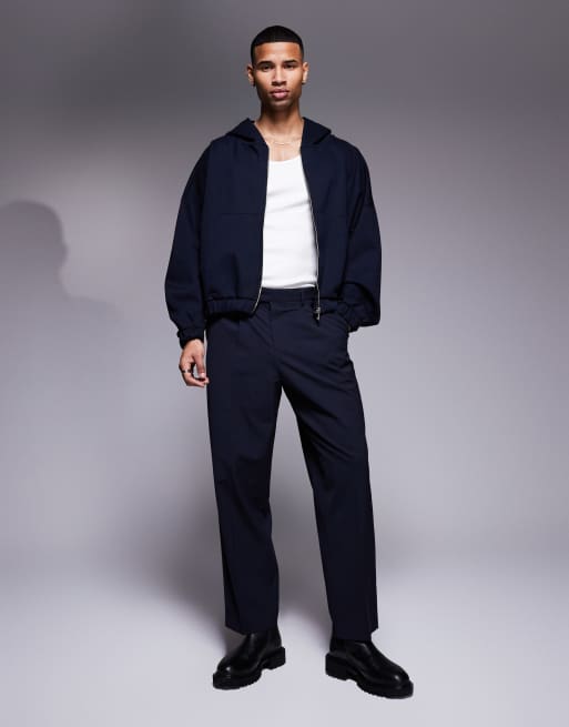 ASOS DESIGN - Sweat à capuche court et ultra oversize en néoprène avec fermeture éclair - Bleu marine, 3 de 4