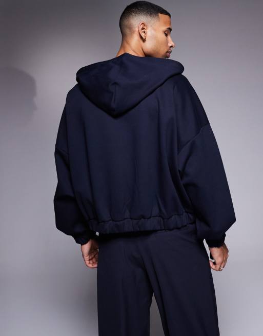 ASOS DESIGN - Sweat à capuche court et ultra oversize en néoprène avec fermeture éclair - Bleu marine, 4 de 4
