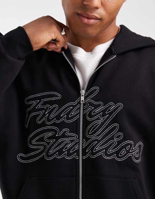 ASOS DESIGN - Sweat à capuche décontracté à fermeture éclair et broderie - Noir, 4 de 5