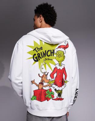 ASOS DESIGN - Sweat à capuche décontracté à imprimé Le Grinch - Blanc