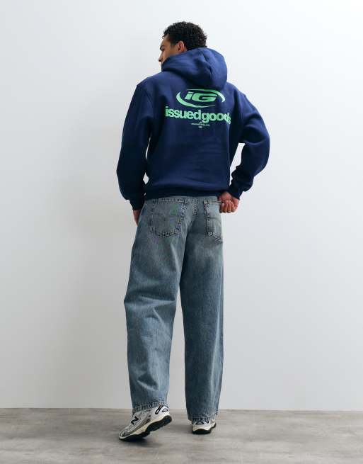 ASOS DESIGN - Sweat à capuche décontracté avec imprimé oversize brillant - Bleu marine, 4 de 5