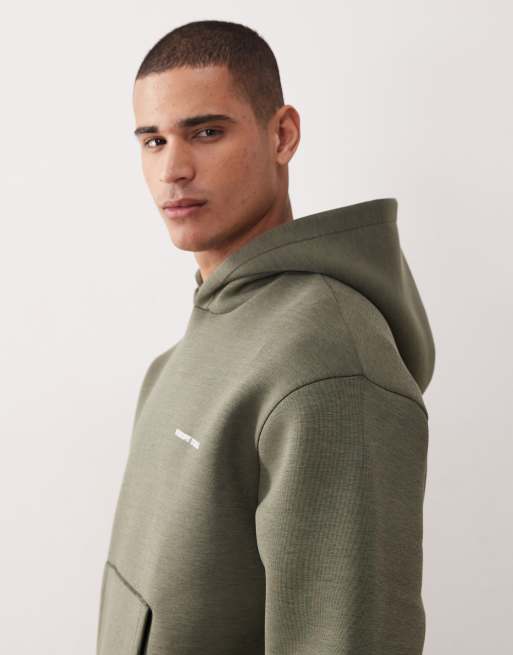 ASOS DESIGN - Sweat à capuche décontracté en imitation néoprène avec inscription - Olive cendré, 4 de 5