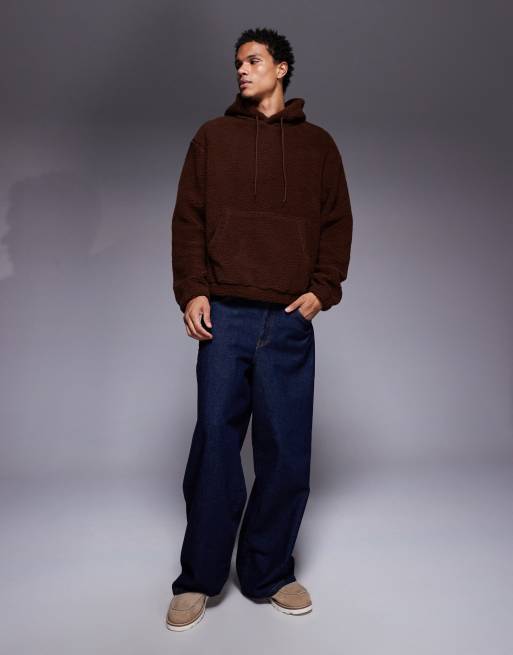ASOS DESIGN - Sweat à capuche décontracté en imitation peau de mouton - Marron, 2 de 5