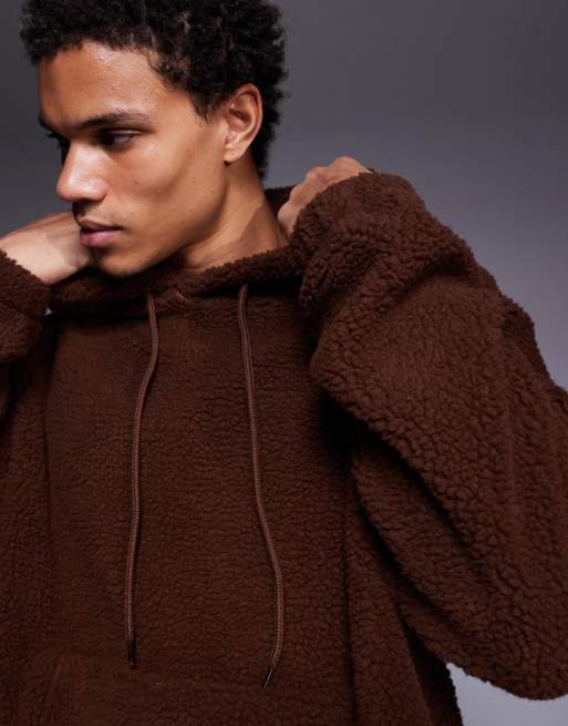 ASOS DESIGN - Sweat à capuche décontracté en imitation peau de mouton - Marron, 5 de 5