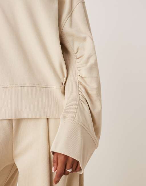 ASOS DESIGN - Sweat à capuche d'ensemble avec empiècement gaufré - Taupe, 3 de 4