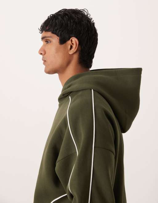 ASOS DESIGN - Sweat à capuche d'ensemble coupe carrée ultra oversize à liserés - Vert, 4 de 5
