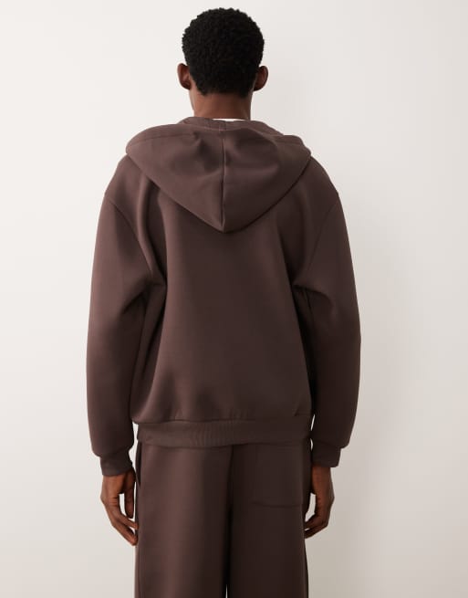  ASOS DESIGN - Sweat à capuche d'ensemble décontracté en tissu épais effet néoprène avec broderie et fermeture éclair - Marron, 2 de 5