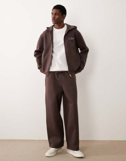  ASOS DESIGN - Sweat à capuche d'ensemble décontracté en tissu épais effet néoprène avec broderie et fermeture éclair - Marron, 3 de 5