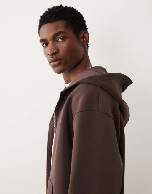  ASOS DESIGN - Sweat à capuche d'ensemble décontracté en tissu épais effet néoprène avec broderie et fermeture éclair - Marron, 4 de 5