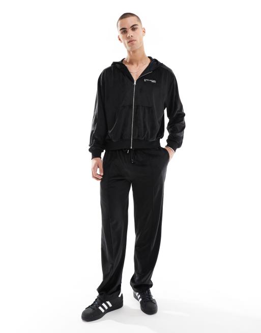 ASOS DESIGN - Sweat à capuche d'ensemble oversize à fermeture éclair en velours - Noir , 3 de 4