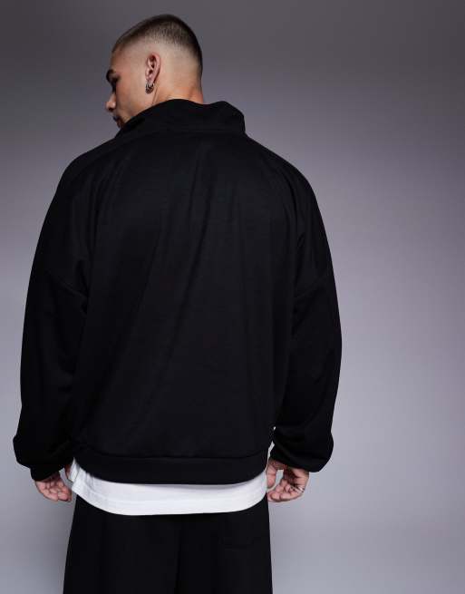 ASOS DESIGN - Sweat à capuche d'ensemble oversize coupe carrée à emmanchures basses et col cheminée zippé - Noir, 2 de 4