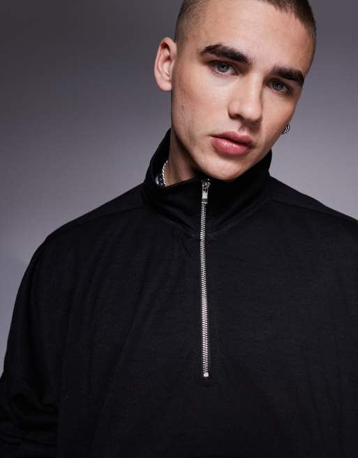 ASOS DESIGN - Sweat à capuche d'ensemble oversize coupe carrée à emmanchures basses et col cheminée zippé - Noir, 3 de 4