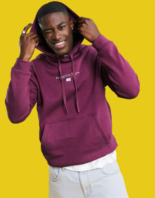 ASOS DESIGN - Sweat à capuche en coton mélangé avec imprimé Washington - Bordeaux - BURGUNDY
