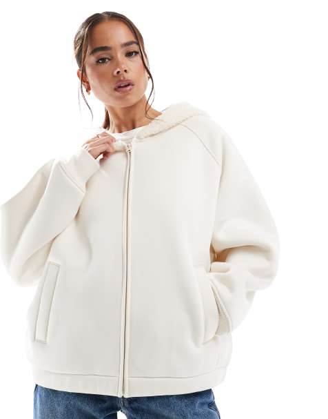 ASOS DESIGN - Sweat à capuche en néoprène avec doublure et capuche en imitation peau de mouton - Crème - view 1
