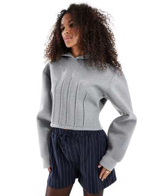 ASOS DESIGN - Sweat à capuche en néoprène avec taille style corset et surpiqûres - Gris chiné
