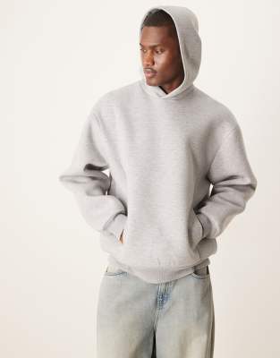 ASOS DESIGN - Sweat à capuche en tissu imitation néoprène épais coupe carrée décontractée - Gris chiné