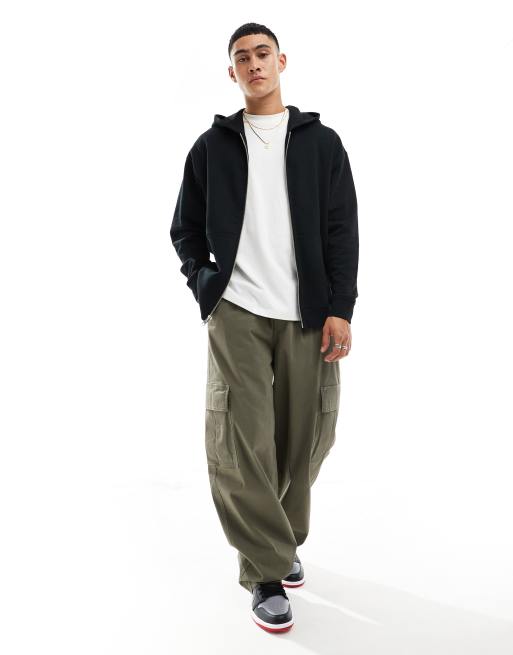 ASOS DESIGN - Sweat à capuche oversize à fermeture éclair et détail côtelé - Noir