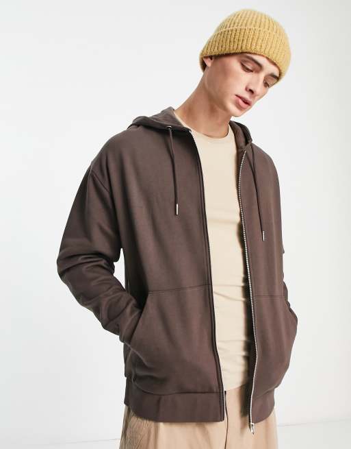 ASOS DESIGN - Sweat à capuche oversize à fermeture éclair - Marron chocolat