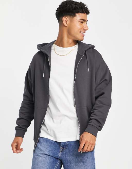 ASOS DESIGN - Sweat à capuche oversize à fermeture éclair - Noir délavé