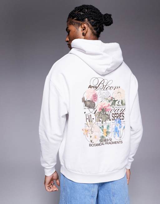 ASOS DESIGN - Sweat à capuche oversize à imprimé fleurs - Blanc