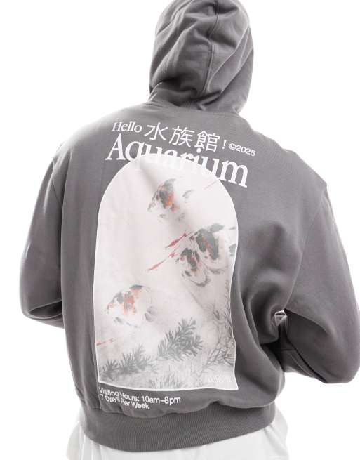 ASOS DESIGN - Sweat à capuche oversize à imprimé photo dans le dos - Anthracite