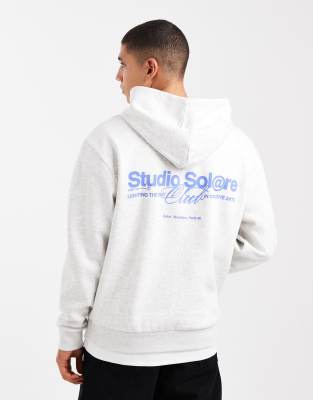 ASOS DESIGN - Sweat à capuche oversize à imprimé texte - Blanc chiné