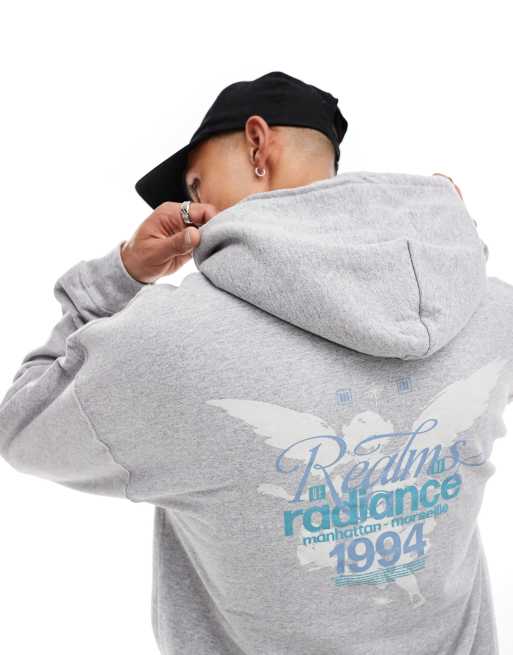 ASOS DESIGN - Sweat à capuche oversize à inscriptions - Gris chiné