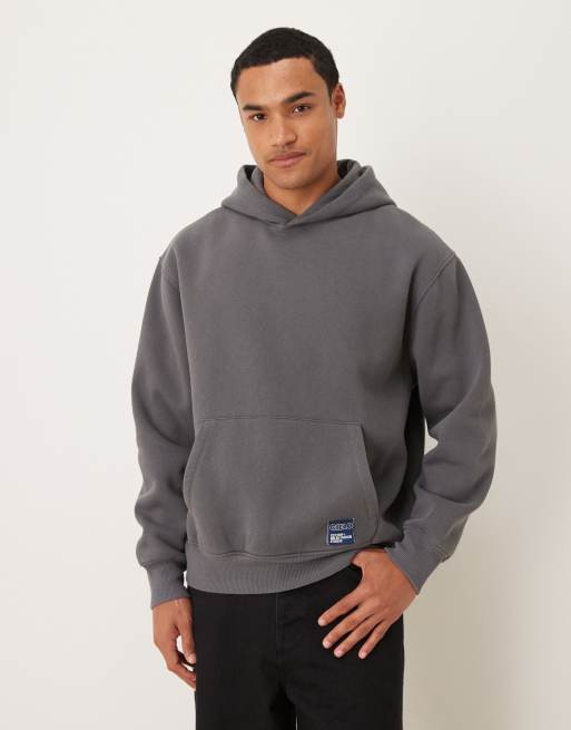 ASOS DESIGN - Sweat à capuche oversize avec écusson tissu à logo - Anthracite délavé